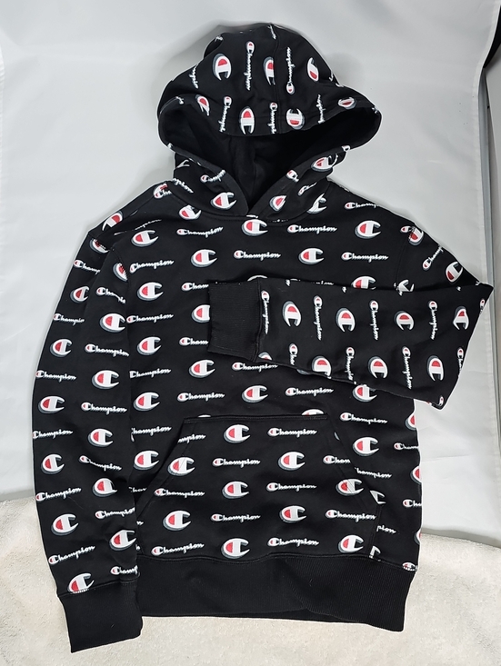 Champion Other - Champion Black Hoodie with Red & White Logo Print